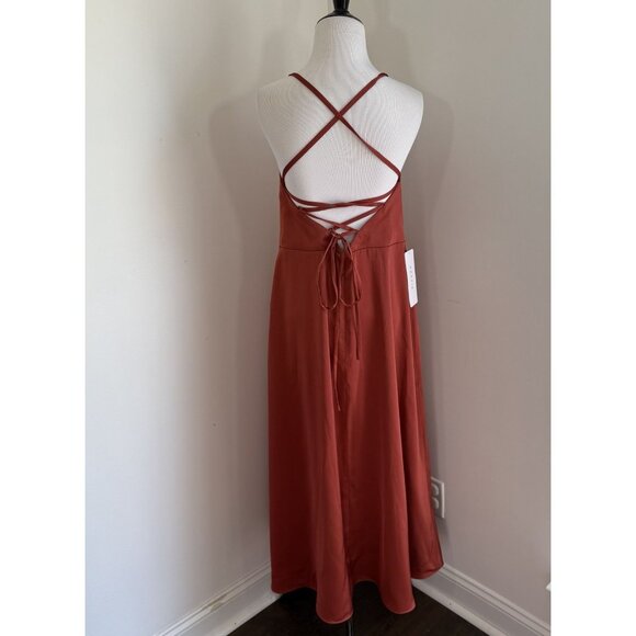 Azazie Dress New Bridesmaid Prom Wedding Party Rust Burnt Orange Spaghetti Strap - Picture 4 of 14